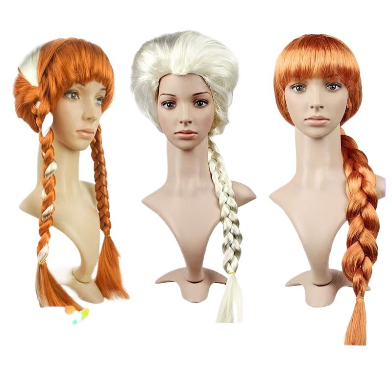 Frozen Anna Elsa Dress Up Peruca Tranças Romance Adereços de Baile Festa Tranças Duplas Rabo de Cavalo