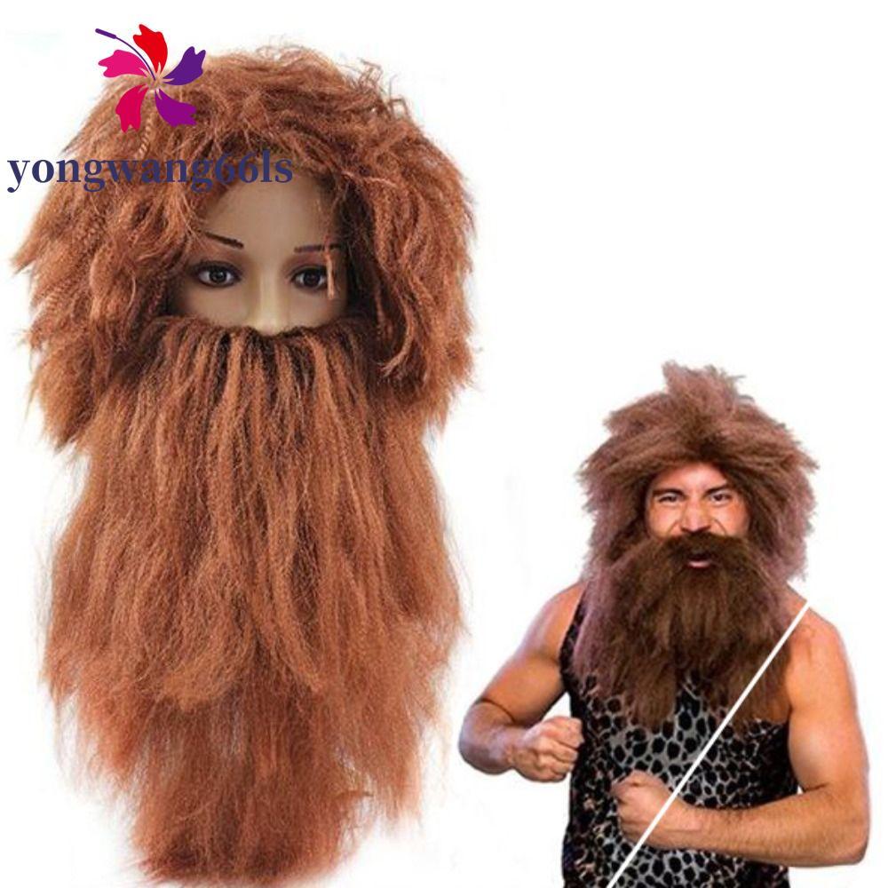 YONGWANG 2 Pçs/Set Perucas E Barba Conjunto , Halloween Engraçado Peruca Aborígina , Preto Dress Up Wizard