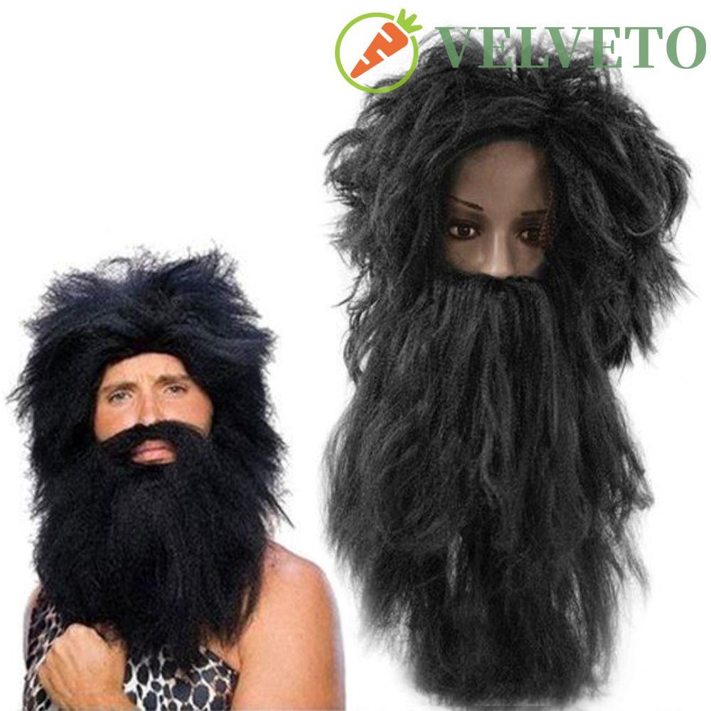 ELVETO 2 Pçs/Set Perucas E Barba Conjunto , Halloween Engraçado Peruca Aborígina , Marrom Dress Up Wizard