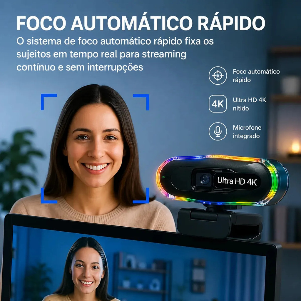 Webcam 4k Para Streaming Videochamada Aula Online E Home Off Com mini Tripe
