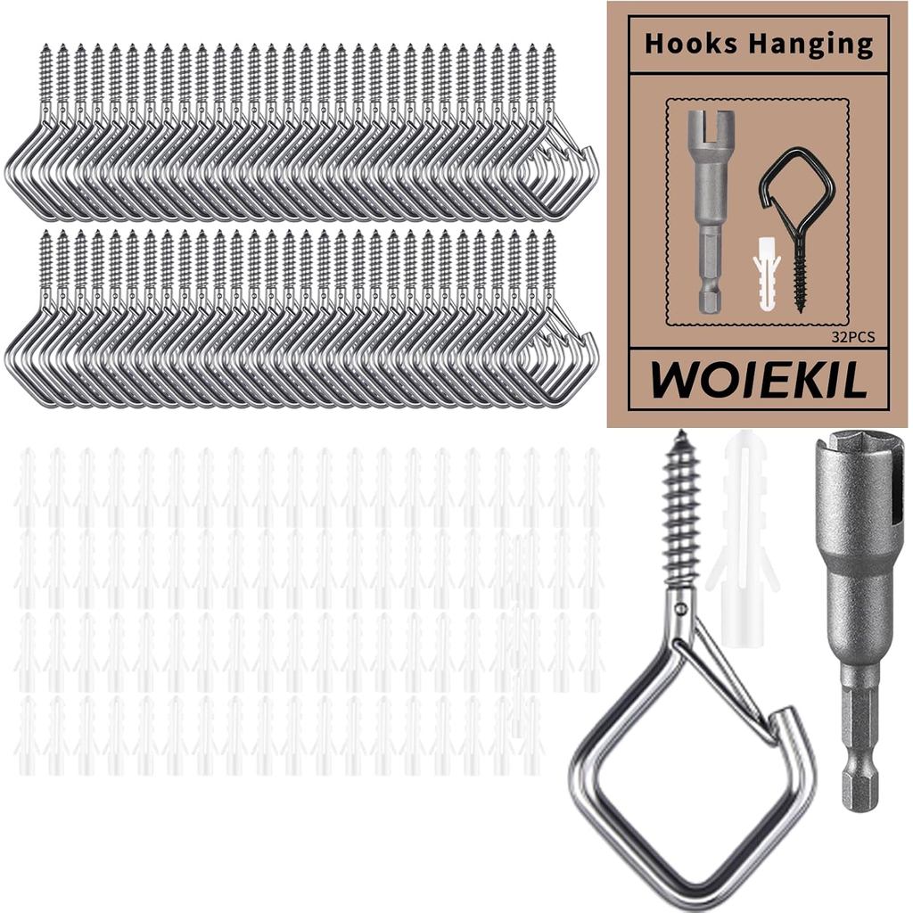 304 Stainless Steel Screw in Hooks Heavy Duty, 2.16 Inch Eye Hooks Windproof Ceiling Hooks for Hanging Plants, Outdoor S