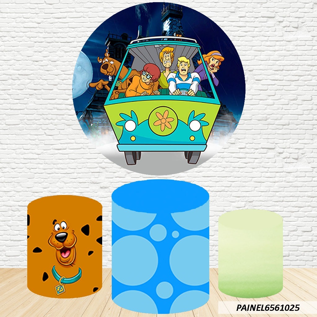 Kit de Capas Painel Redondo Sublimado Scooby-Doo 1,50M + Trio Capas de Cilindro C/Elástico