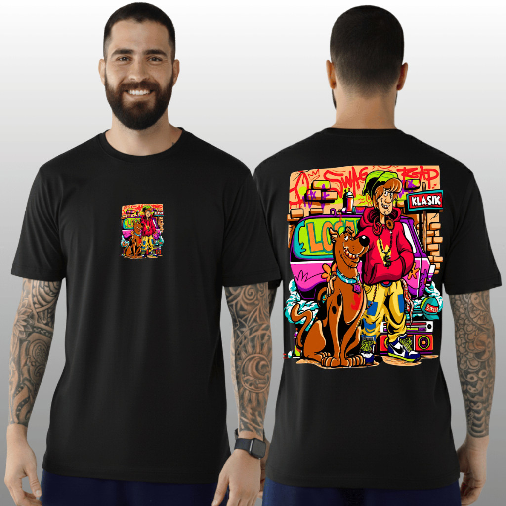Camiseta Plus sized Masculina Moda Streetwear Camisa Long Line Estampa Scooby-doo 01