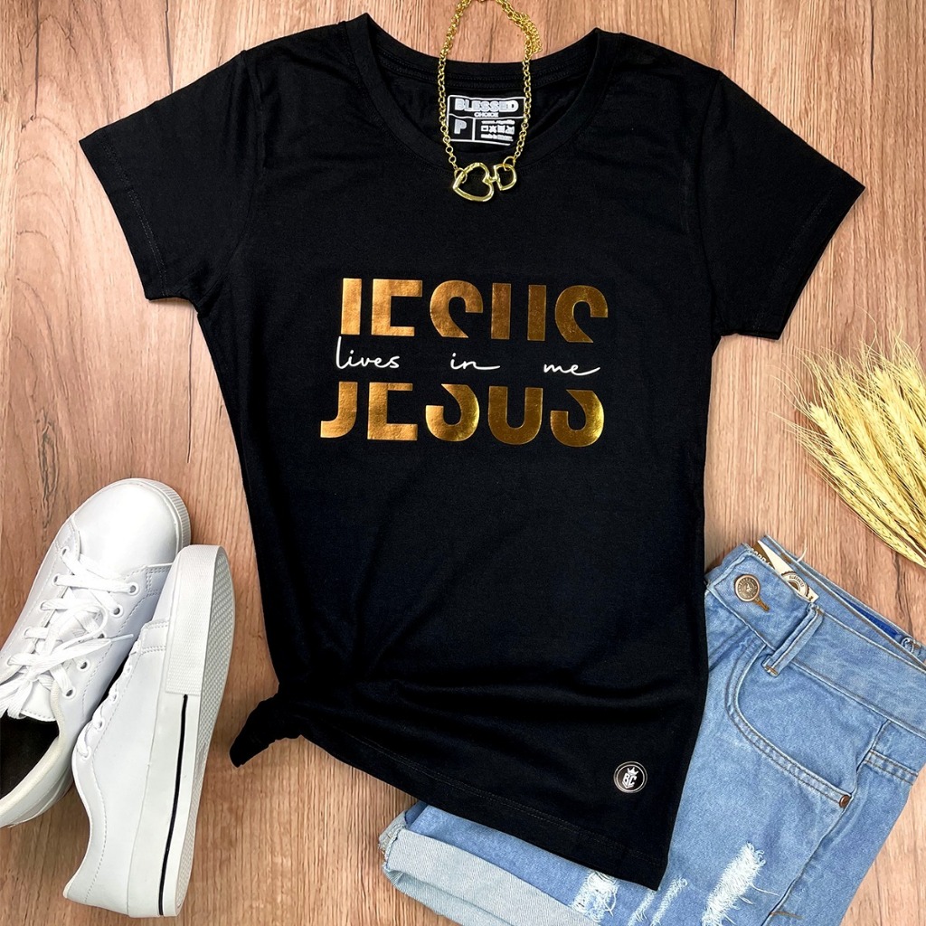 Kit 2 Camisetas T-shirt Pretas Masculina e Feminina Jesus Cristo Moda Evangélica Gospel Algodão Premium