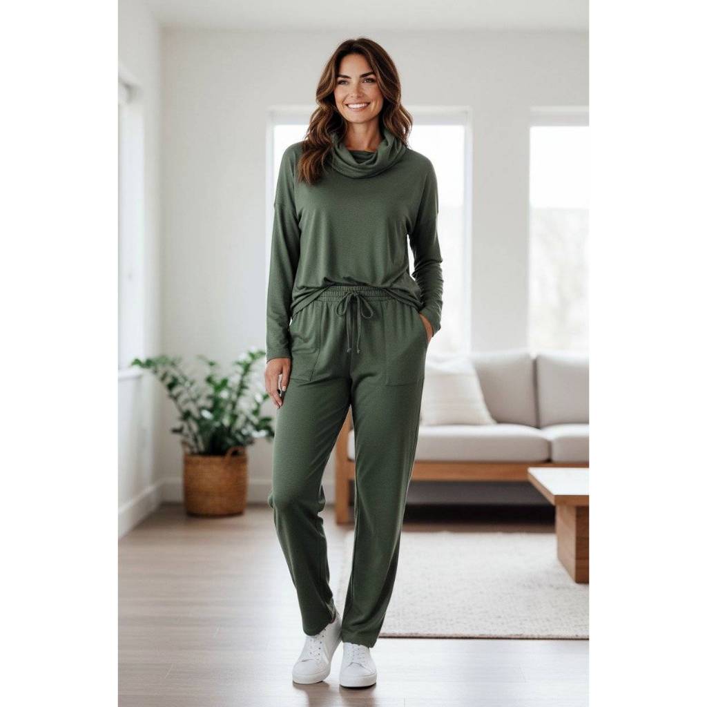 Conjunto Feminino Viscolycra Premium Blusa Manga Longa e Calça com Bolsos Super Conforto Lufran