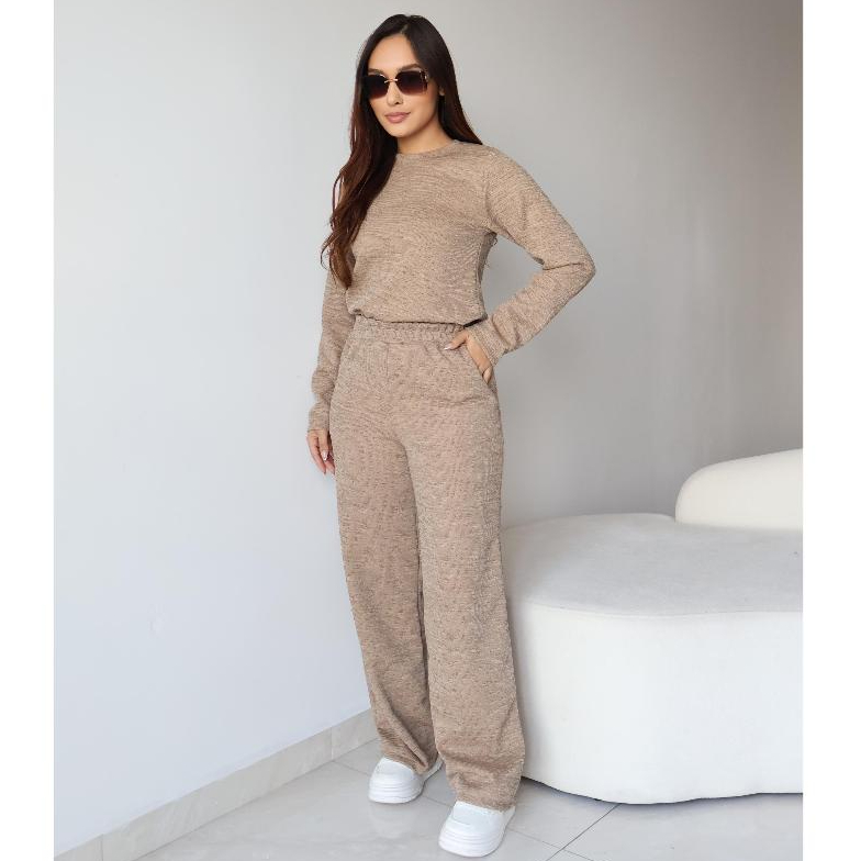 Conjunto Feminino Inverno Confortável Malha Premium Look Casual Elegante Manga Longa Calça Solta Com Bolso E Plus Zise