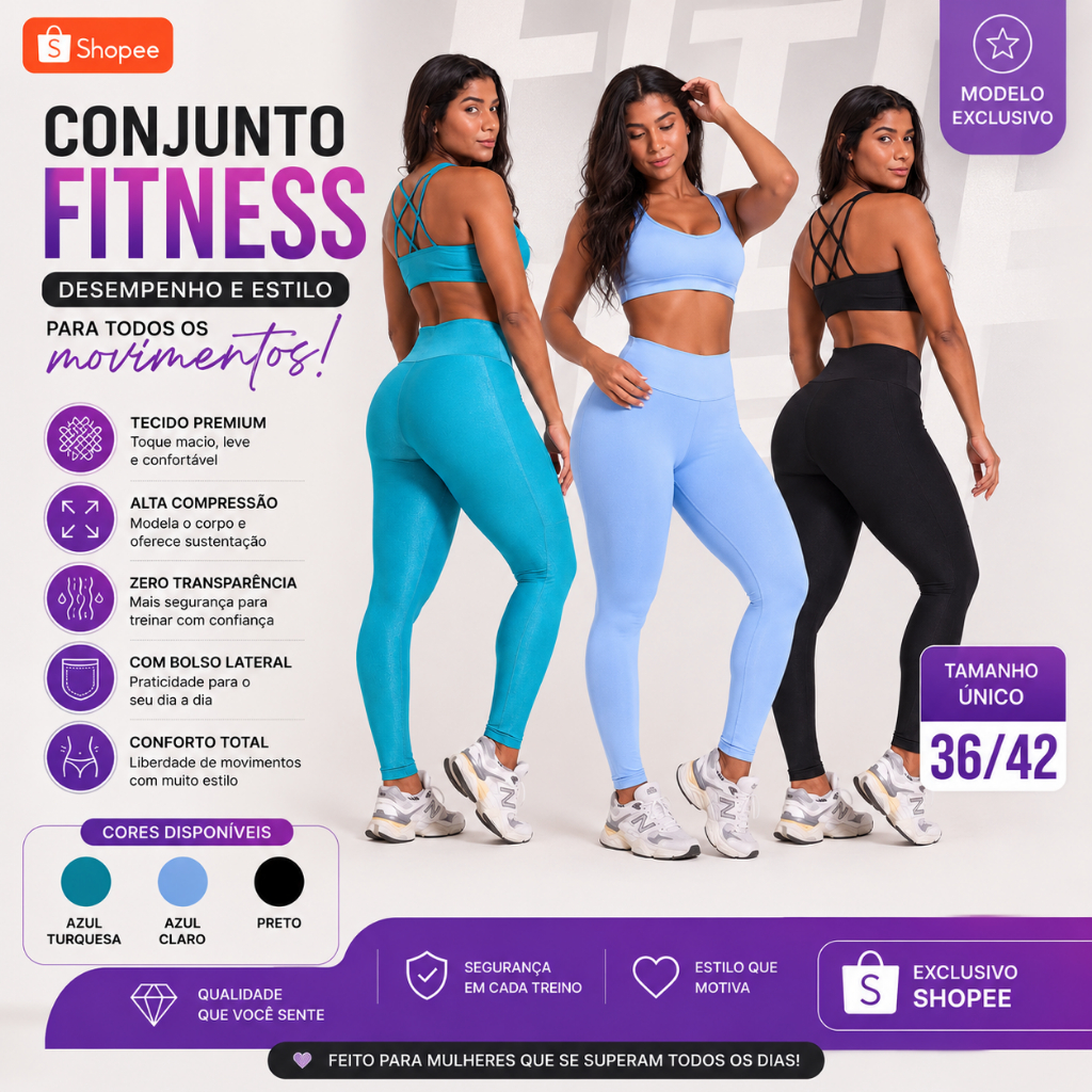 Conjunto Feminino Fitness Premium Alta Compressão  Zero Transparência