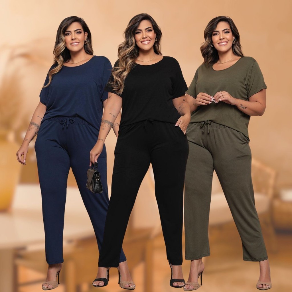 Kit 3 Conjuntos Plus Size Manga Curta Confortável Casual Premium