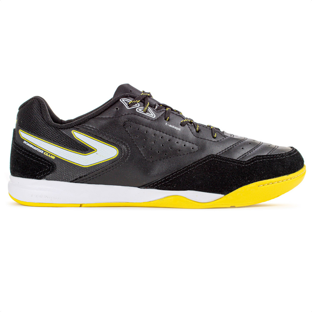 Chuteira Topper Futsal Dominator Club V Preto Branco e Amarelo - Masculino
