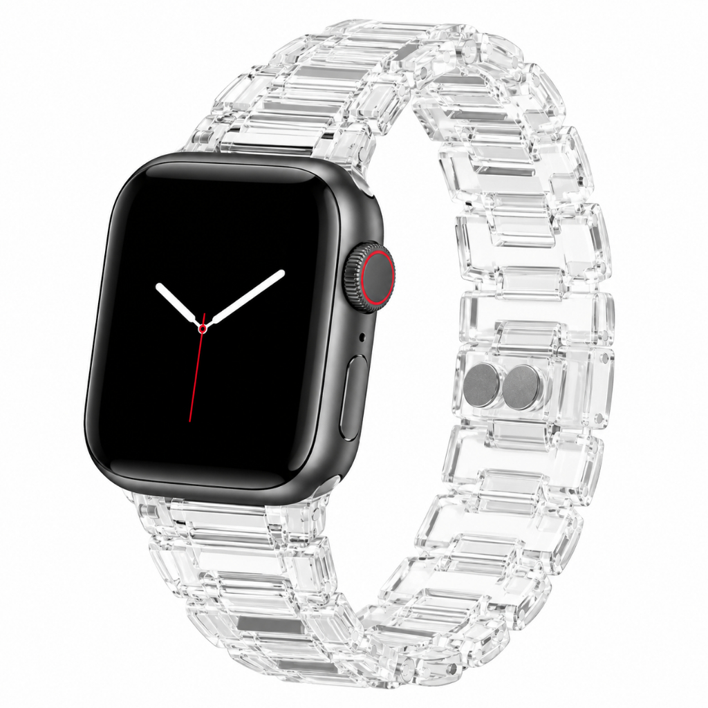 Pulseira Resina Cristal Transparente Compatível SmartWatch - Fecho Magnético Elos - Luxo Premium Todos Modelos