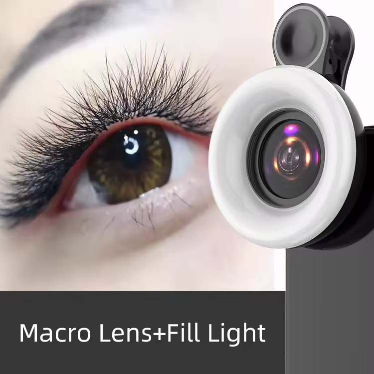 Lente Macro Com Luz Foto Celular Cílios Estética Zoom 15x LED Flash 3 modes Light F-191