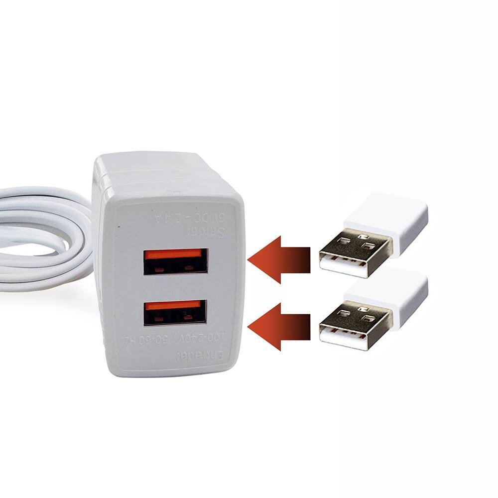 Carregador 2 USB Com Cabo de Força de 3 Metros de Comprimento 2.4A Rápido Celular Tablet