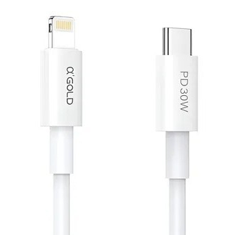 CABO USB 1M TURBO TIPO-C PARA LIGHTNING BRANCO 30W GOLD PRO