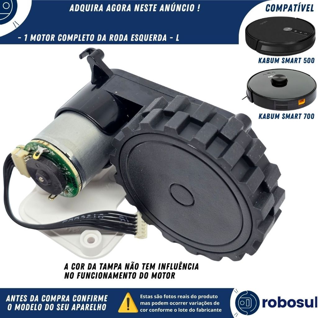 Motor da Roda ESQUERDA L Completa Para Robô Aspirador Kabum Smart 500 e Smart 700