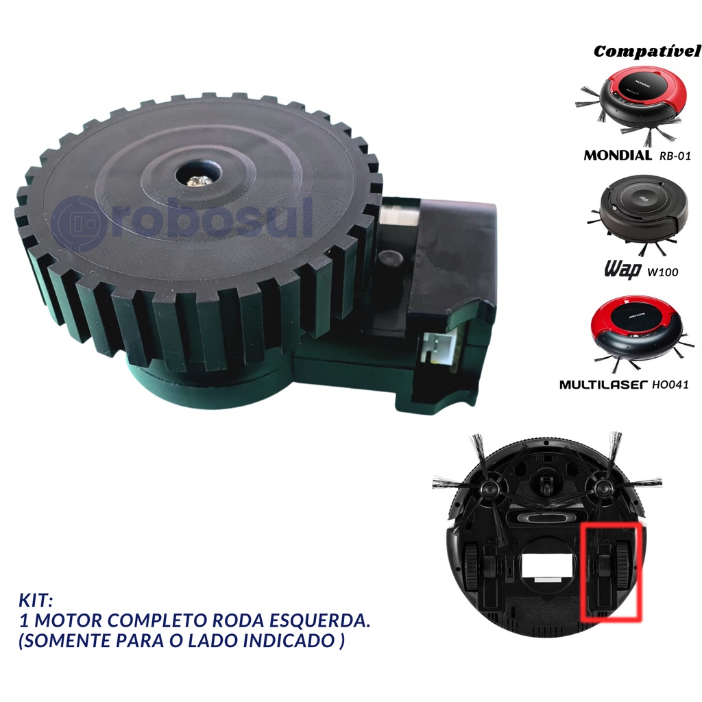 Motor Completo da Roda Esquerda Para Robô Mondial RB01 Multilaser HO041 Wap W100