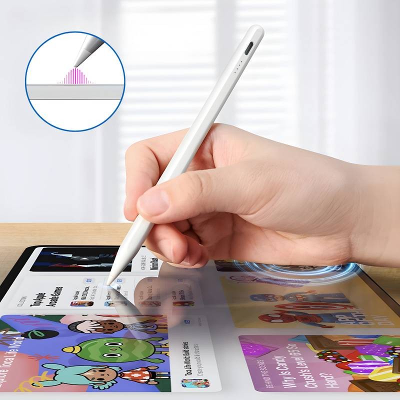Caneta Digital Branca Recarregável USB Touch Screen Ponta Fina Magnética Alta Precisão Tecnologia Sensitive Point