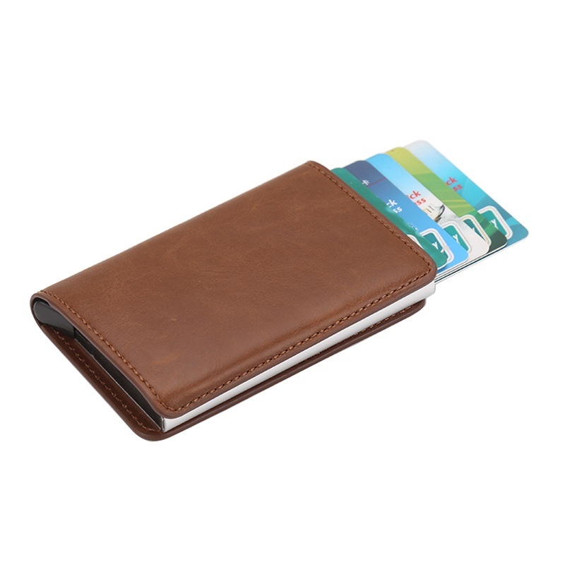 Mini Slim AlumíNio AutoPresente De AniversáRio Carteira Para Homens Porta CartãO De Couro PU