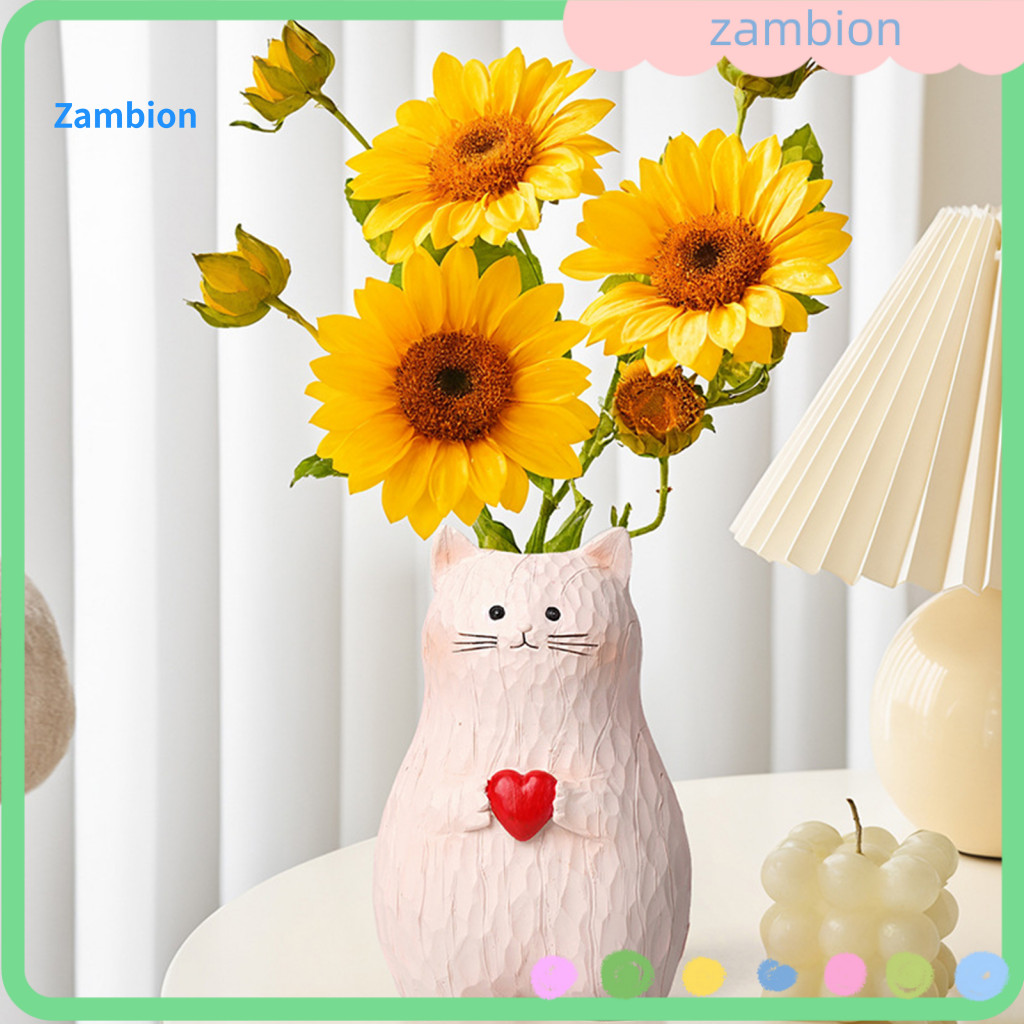 Cat-shaped Vase Handmade Resin Cat Flower – Cute Cartoon Kitten Plant Holder for Home Office Desktop Decoration Floral