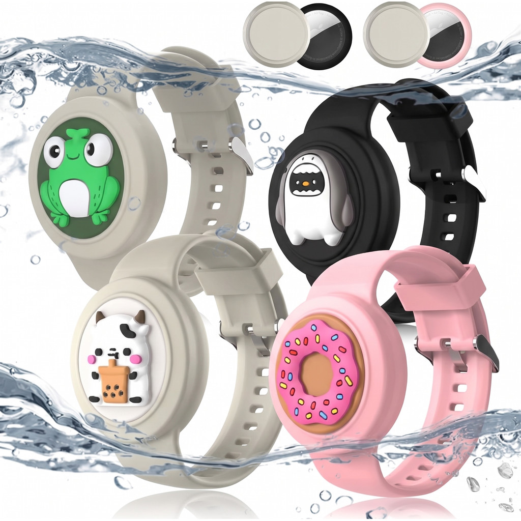 Pulseira Fofa para Airtag Impermeável, Suporte Airtag Cartoon Design Tubarão & Golfinho, Pulseira Airtag Infantil, Macio