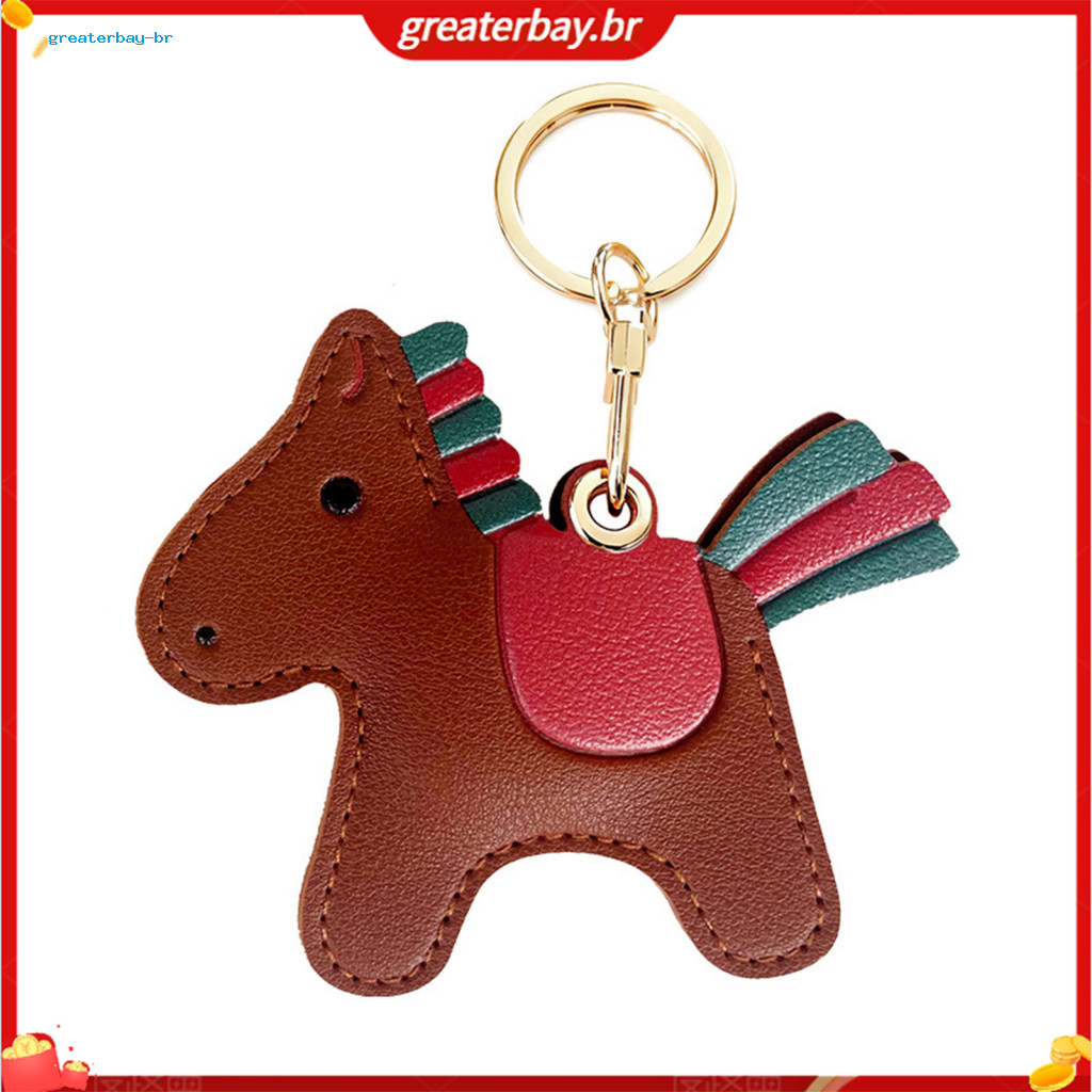 Cartoon Horse Keychain Pendant Imitation Leather Key Holder Access Card Bag Charm Decorative Accessory for Men Women Sou