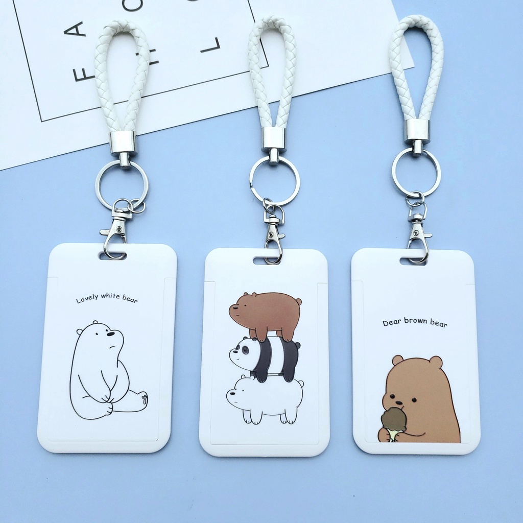 We Bear Bears Cartoon Card Holder Photocard Case Cordão Etiqueta De Nome Com Chaveiro