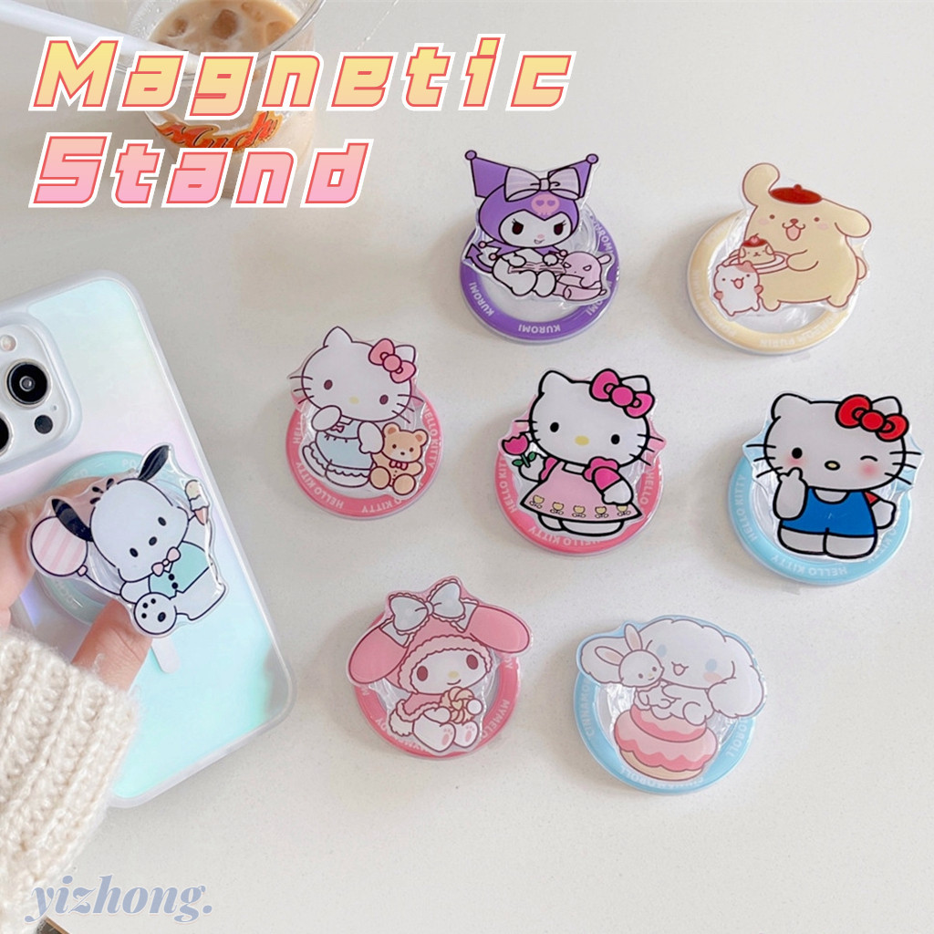 Suporte Criativo Para Telefone De Atração Magnética Cartoon Hello Kitty Kuromi Melody Pachacco Dog Pattern Celular