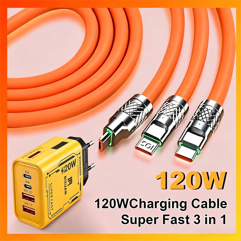 Data 3 in 1 Charging data cable 120W Ports adapter 120W Type-C Cable FOR iPhone ios USB Androi
