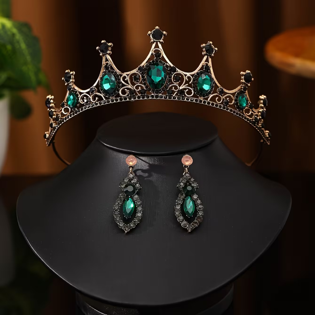 1 PÇ Coroa de Cristal VERDE Elegante - Adereços de Strass Brilhantes para Festa de Formatura