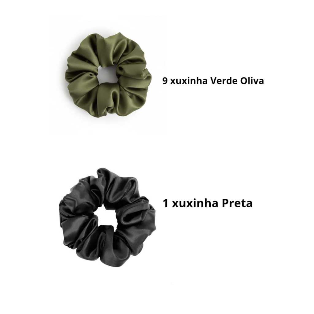 Kit 9 Xuxinhas Scrunchie Verde Oliva + 1 Preta - Cabelos Estilosos e Confortáveis!