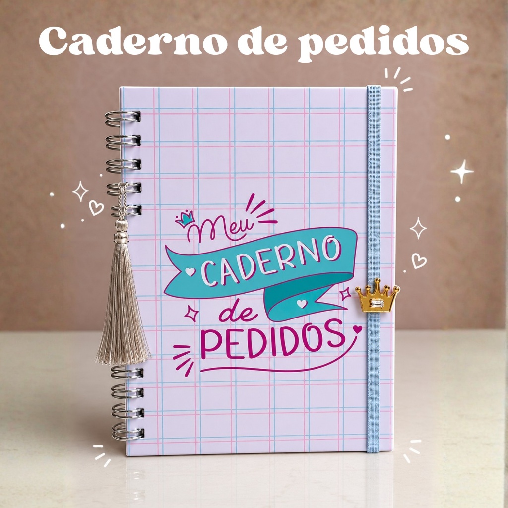 📒 Caderno de Pedidos Personalizado | Capa Dura | 80 Folhas | Wire-o com Elástico e Tassel