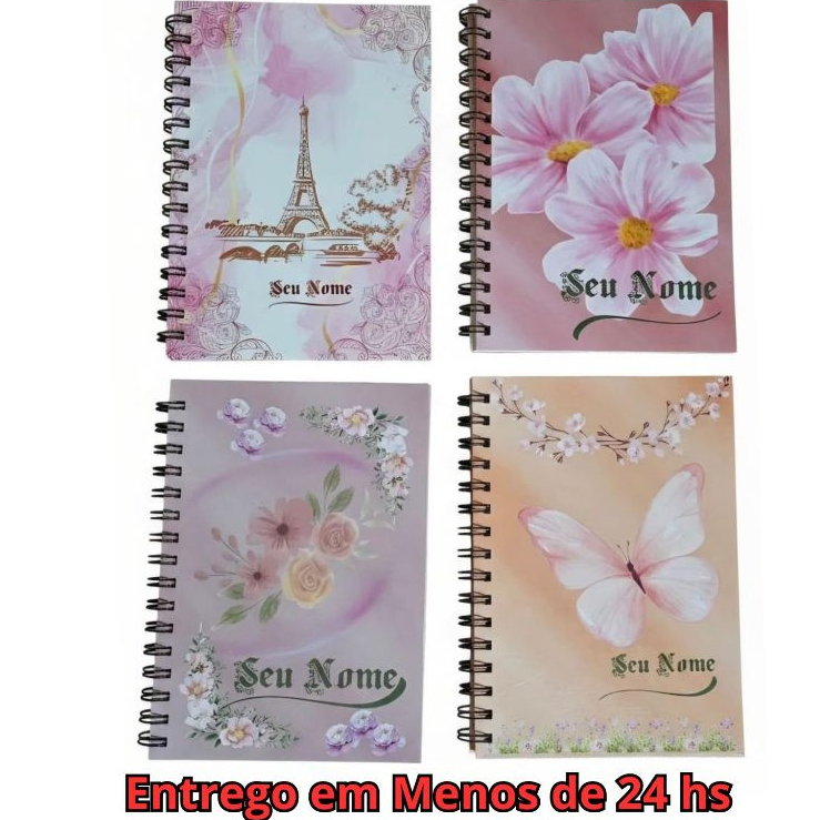 Caderno de Anotações Personalizado com Nome,  A5, Folhas Decoradas 17x21,  Capa Dura, 50/100