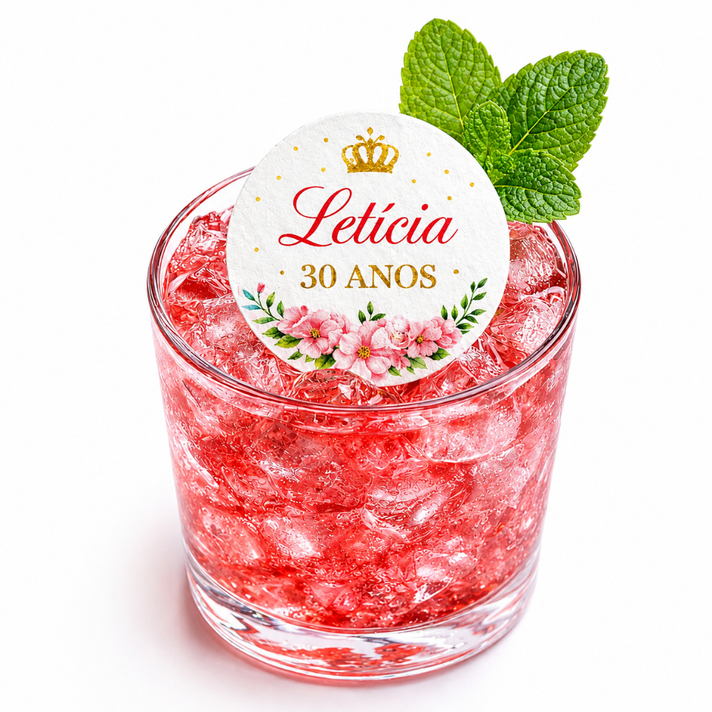 Topper Comestível Redondo Drink 5cm Personalizado Papel Arroz Festa