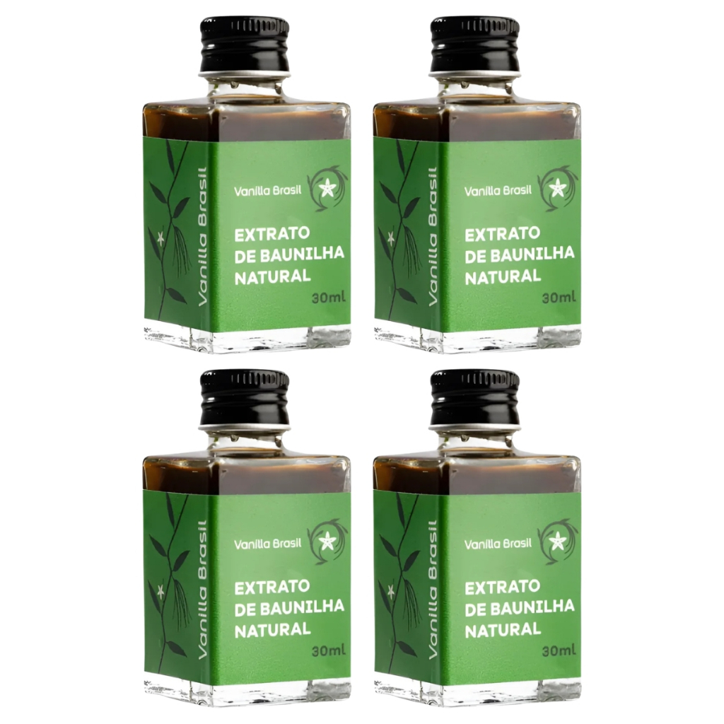 Kit 4 Extratos De Baunilha Natural Concentrado Especial Culinária Confeitaria Vanilla Brasil 30ml