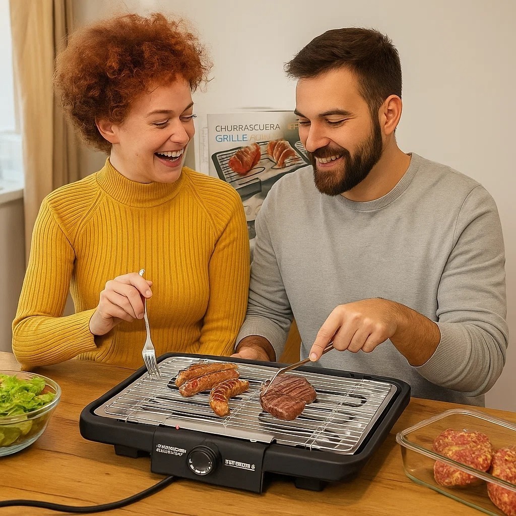 Churrasqueira Elétrica Grill Preta Sem Fumaça Assar Carnes Grelhar