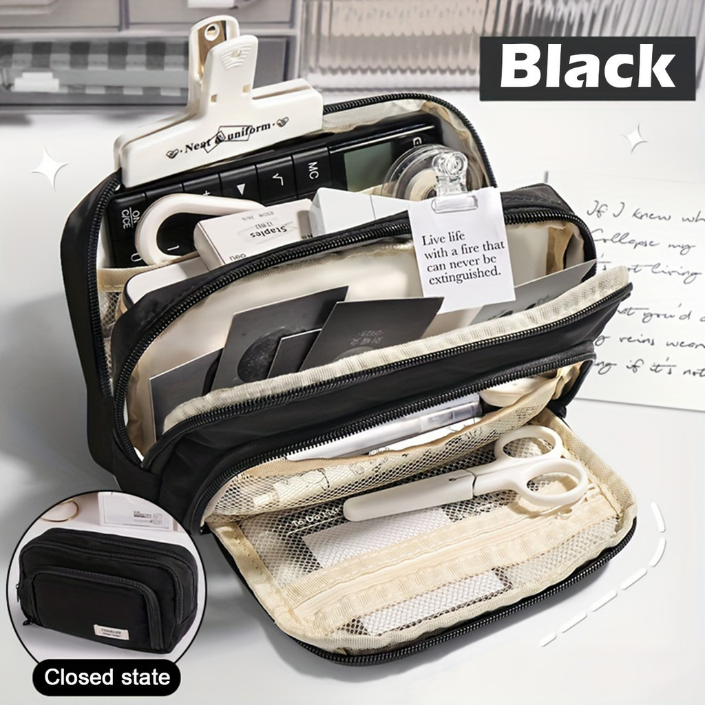 Grande Capacidade 3 Camadas Com Caixa De Broches Lápis Kawaii Porta-Bonito Para Estudantes De Volta Às Aulas Papelaria Coreana