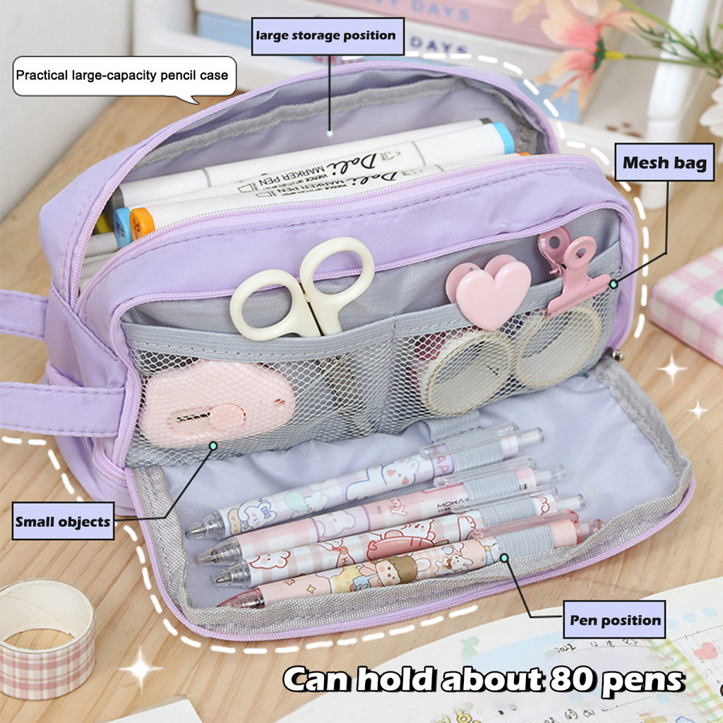 Porta-Lápis Kawaii Bonito Grande Capacidade 3 Camadas Com Caixa De Broches Para Estudantes De Volta Às Aulas Papelaria Coreana