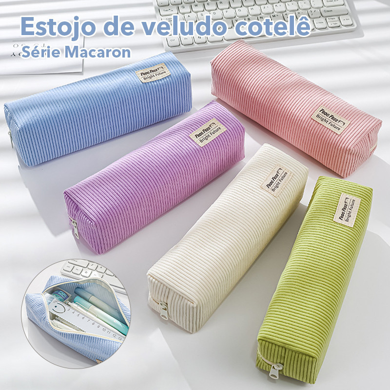 Estojo Veludo Coreano Multi Cor Estudante Grande Capacidade Lápis Caneta Organizador Premium Fashion Beauty