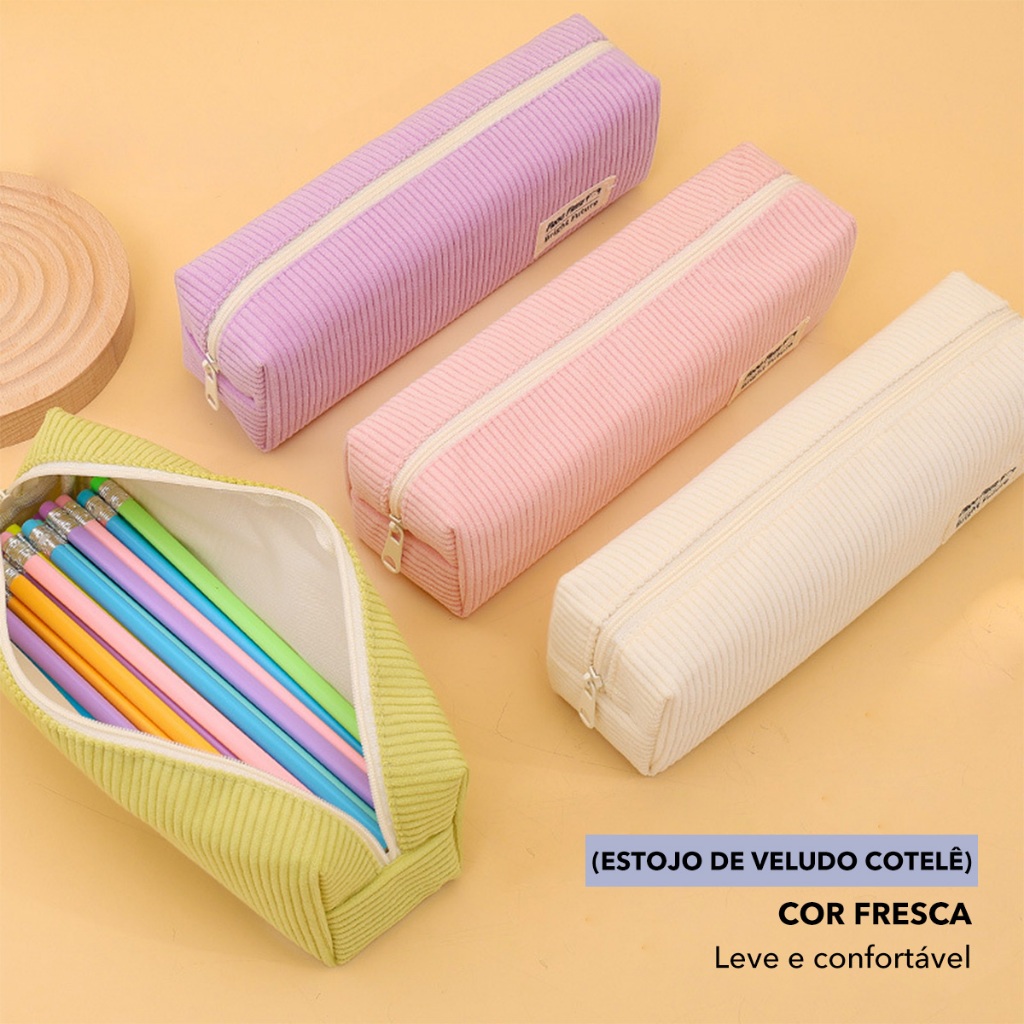 (Com capacidade para 20 canetas)Estojos coloridos de veludo cotelê de grande capacidade ao estilo coreano