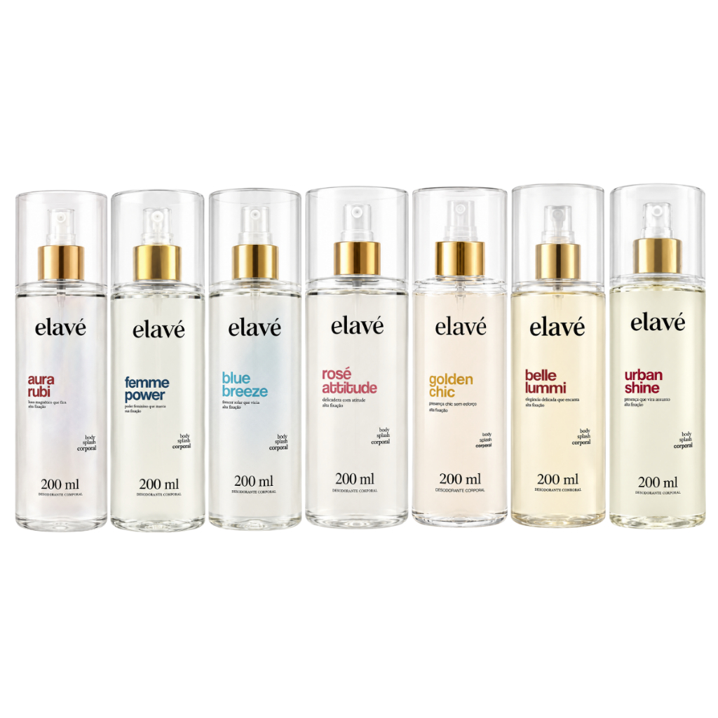 Kit Elavé Body Splash Desodorante Corporal Feminino 7 Fragrâncias Inspiradas Importados 200ml