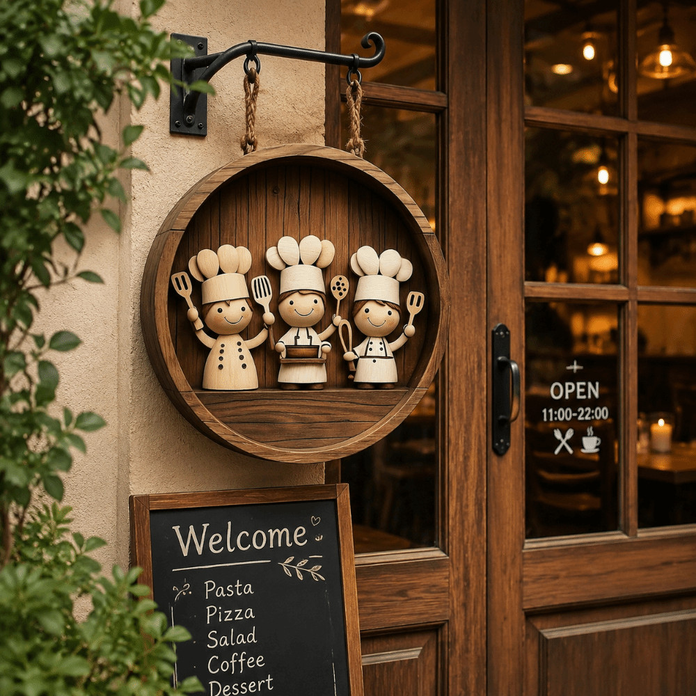 Sinal De Cozinha , Arte De Parede De Plano 2D , Pingente De Chef De Restaurante De Placa Decorativa De Guirlanda De Port