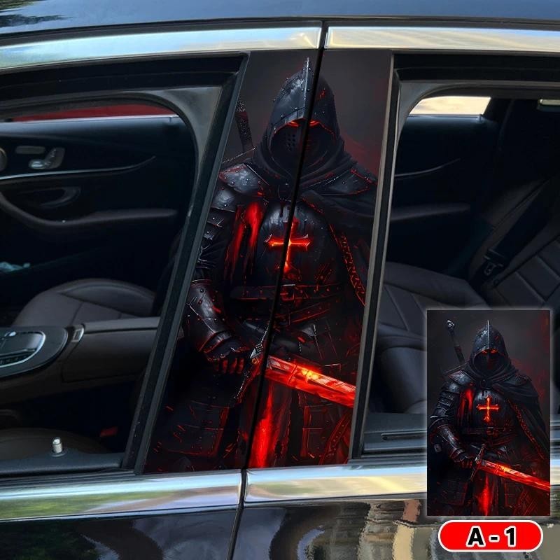 2 Pçs Cavaleiro Guerreiro Decalque Do Carro B-Pilar Vinil À Prova Dwaterproof Água Coberto Com Risco Decorativo DIY Port