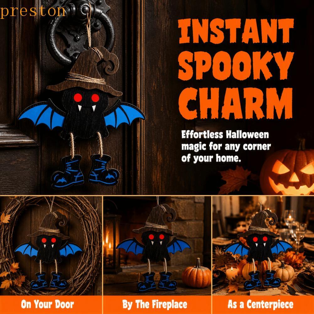 PRESTON Pingente De Suspensão De Parede De Halloween , Decoração Decorativa Morcego-Fantasma Bruxa Chapéu Cabide De Port