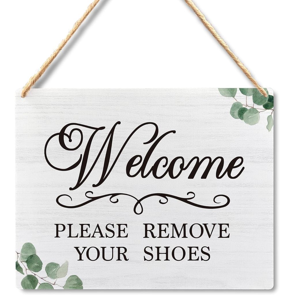 Placa de Parede Decorativa 'Por Favor, Retire os Sapatos', Sinal 'Sapatos Fora', Placa Suspensa de Boas-Vindas para Port