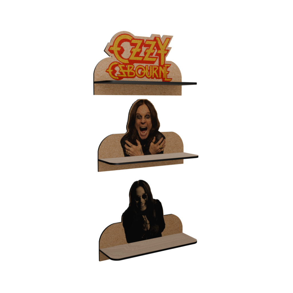 Kit Prateleiras Ozzy Osbourne Rock Metal Music 32x20cm Suporte Organizador para quarto sala
