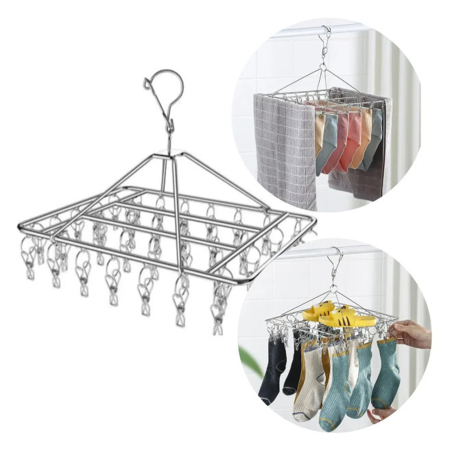 Varal Metal Retrátil Suspenso 40 Prendedores Portátil Roupa Intima Meia Cueca