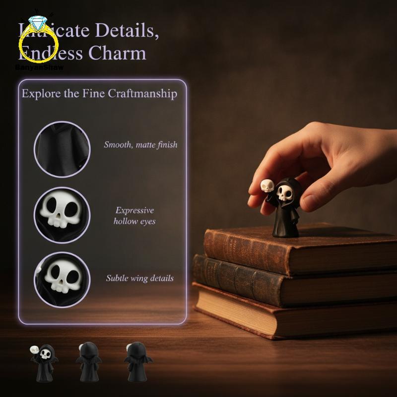[BANY] Mini Figura De Resina Grim Reaper Com Asas , Estátua De Esqueleto Kawaii Segurando Caveira , Ornamento De Mesa Gó