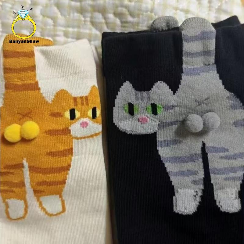 [BANY] 1/2 Par De Bolas De Gato Fofas De Desenho Animado De Algodão Sos Kawaii Lolita Tricô Mulheres Meninas Tubo Médio