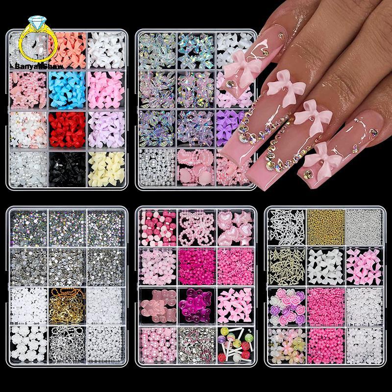 [BANY] 12 Grade De Resina Para Unhas Bowknot Urso Encantos Arte Bowknots Coração Flor Kawaii Decoração Diy Pirulito 3D M