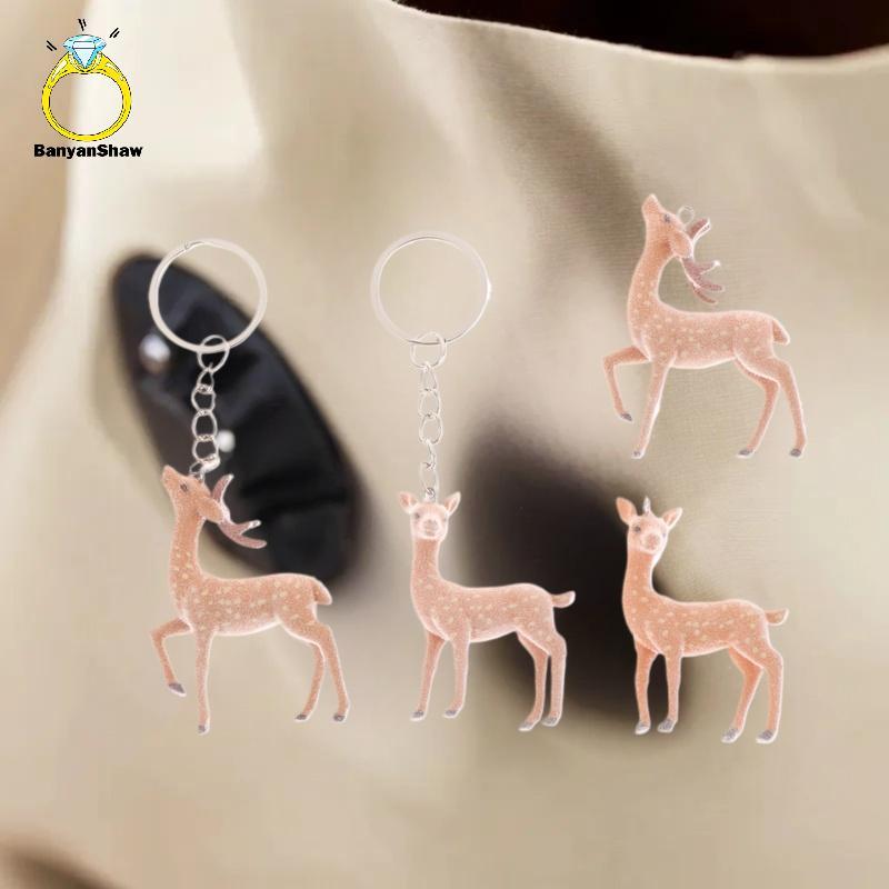 [BANY] 1/2 Pcs Bonito 3D Natal Elk Chaveiros Para Mulheres Homens Kawaii Floed Sika Deer Pingente Bolsa Caixa Carro Char