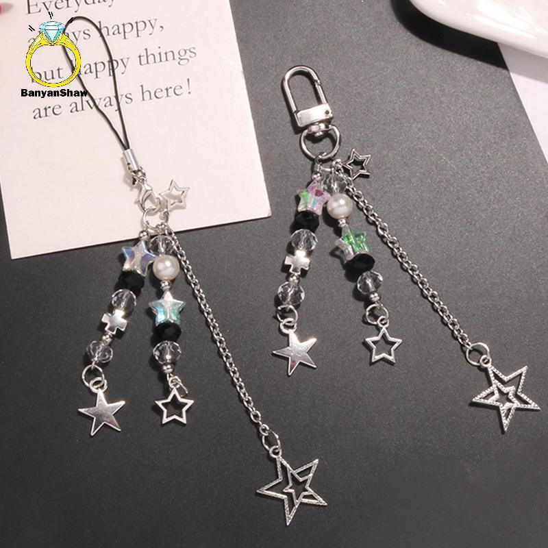 [BANY] Goth Y2K Telefone Charme Estrela Pérola Chaveiro Pingente Kawaii Bolsa Corrente De Com Contas Acessório Fofo Para
